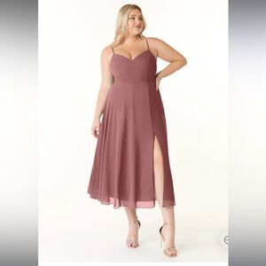 Azazie Clarissa Plus Size Bridesmaid Formal Tea Length Dress Desert Rose